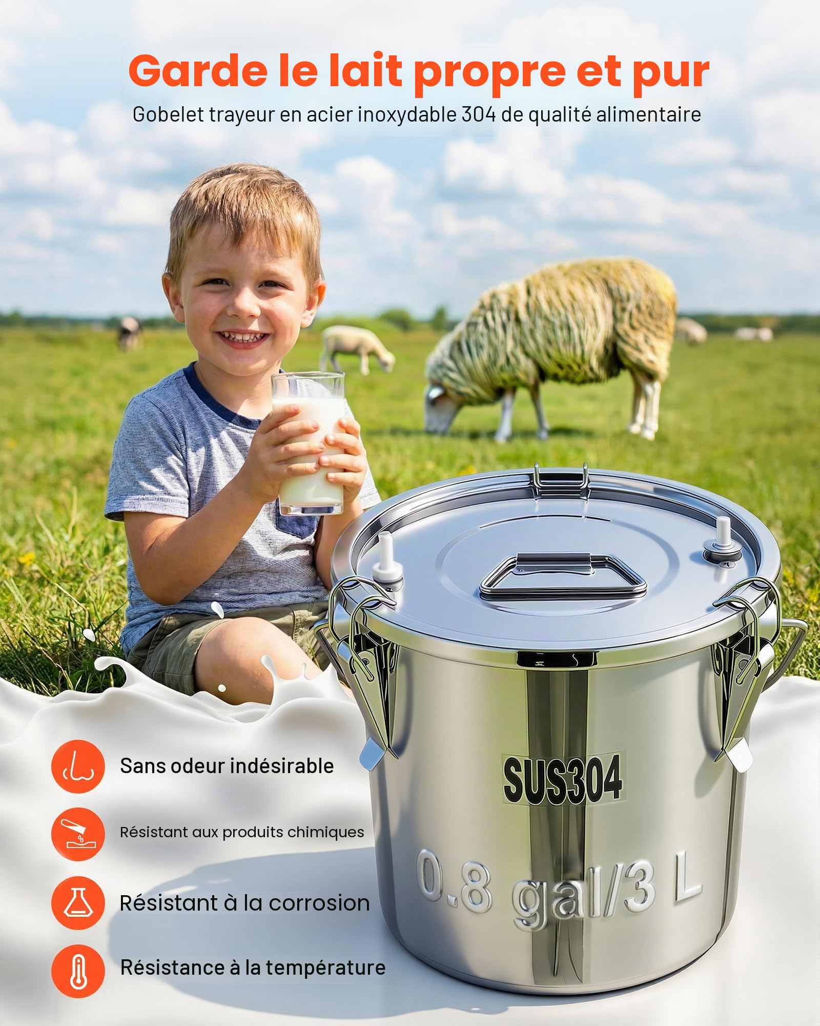 VEVOR Machine à Traire Chèvre Seau 3 L Trayeuse de Mouton en Acier Inoxydable Kit de Traite Brebis Électrique Portable, avec Batterie Rechargeable 5200 mAh, 2 Gobelets Trayeurs, à Pulsation à Vide