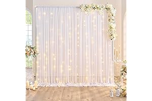 Lighted Backdrop: 10x10FT Sheer Backdrop with Lights for Parties + Wrinkle-Free Baby/Birthday/Wedding Photo Backdrop