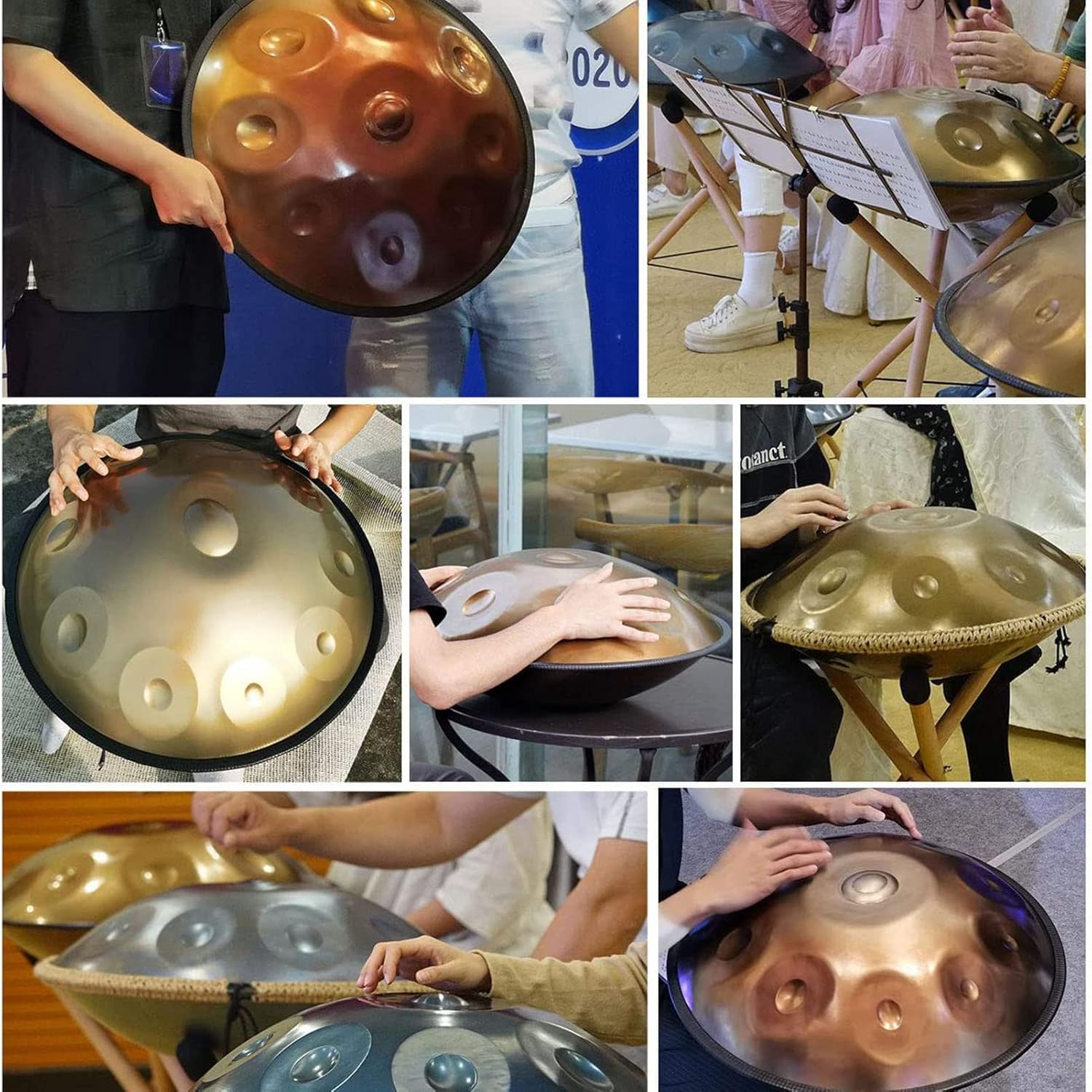 Złoty ręczny bęben perkusyjny, ręczny bęben stalowy 17 nut 56 cm 440 Hz w d-moll z miękką obudową, trwały stojak