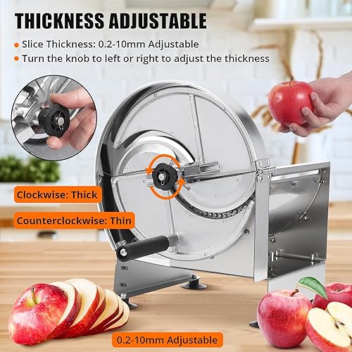 Miniatura 2 de Cortadora de verduras comercial de 0.008-0.472 in de grosor Máquina cortadora manual ajustable de frutas y verduras de acero inoxidable para