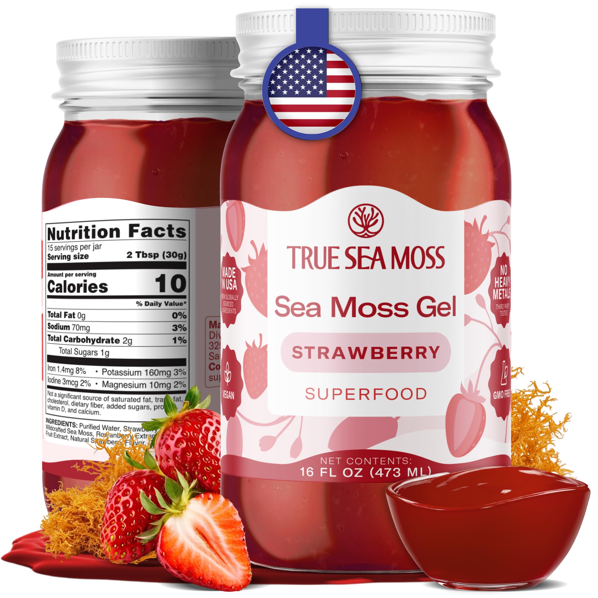 Wildcrafted Irish Sea Moss SuperFood - Made with Premium Sea Vegetables - Vegan-Friendly, Supports Digestive Health - Made in USA (Strawberry, Pack of 1)