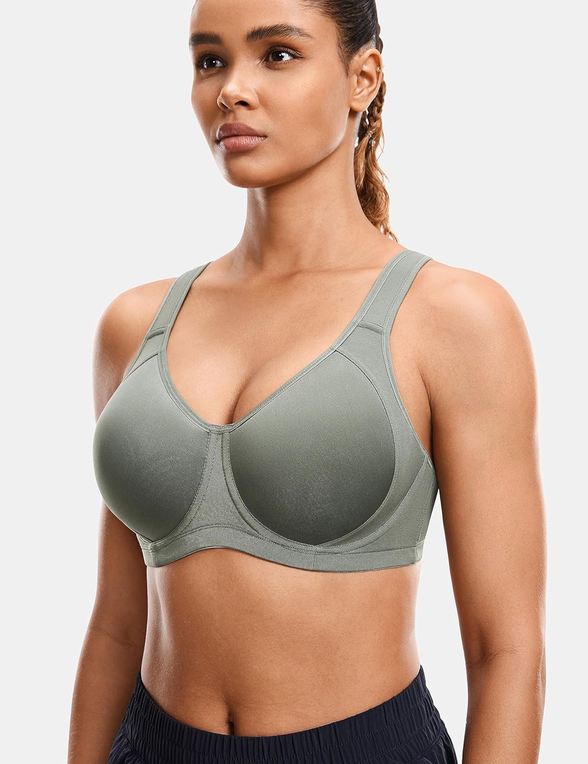 SYROKAN High Impact Sports Bras for Women Support Underwire Cross Back Large Bust Cool Comfort Molded Cup - Image 2