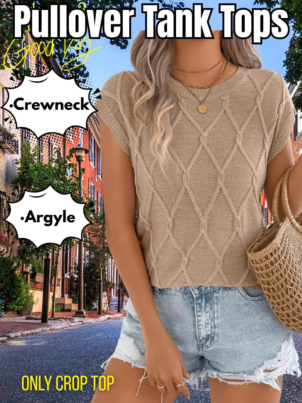 Kaei&Shi Cap Sleeve Sweater,Cable Knit Sweaters Vest for Women,Classy Casual Work Office Tank Tops - Image 4