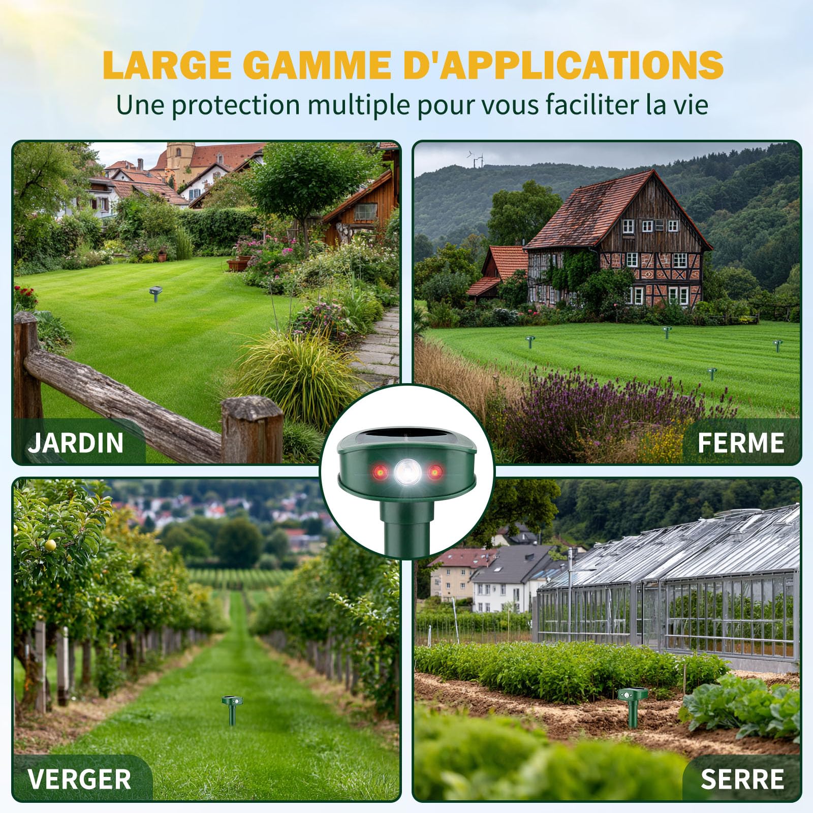 4 Pièces Répulsif Taupes, 20㎡ Nouveau Vibrations Répulsif Solaire pour Martres avec Lumière LED, Imperméable IP45 Effaroucheur Animaux Jardin pour Souris Taupes Lapins Serpents