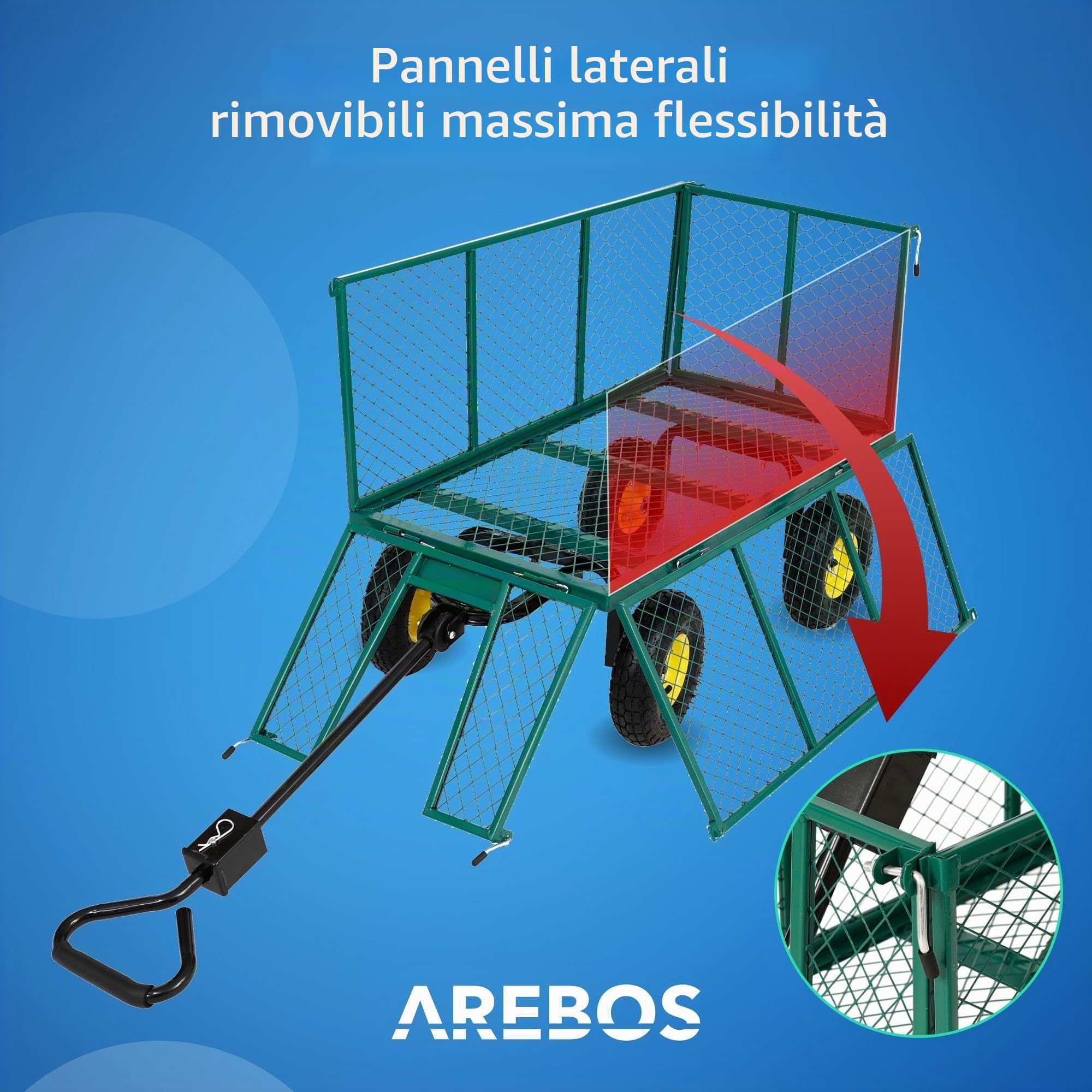 Arebos carrello da giardino | con pneumatici profilati | portata 550 kg | carrello a piattaforma