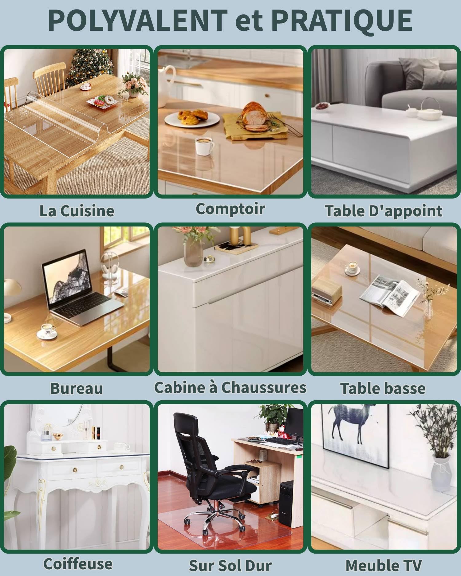 Nappe Transparente Épaisse en PVC 1,7mm - 80X70cm Protection Table Transparent Étanche/Antidérapante, Protege Table Transparent Résist. Aux Rayures/Chaleur, Nappe PVC Compatible Alimentaire
