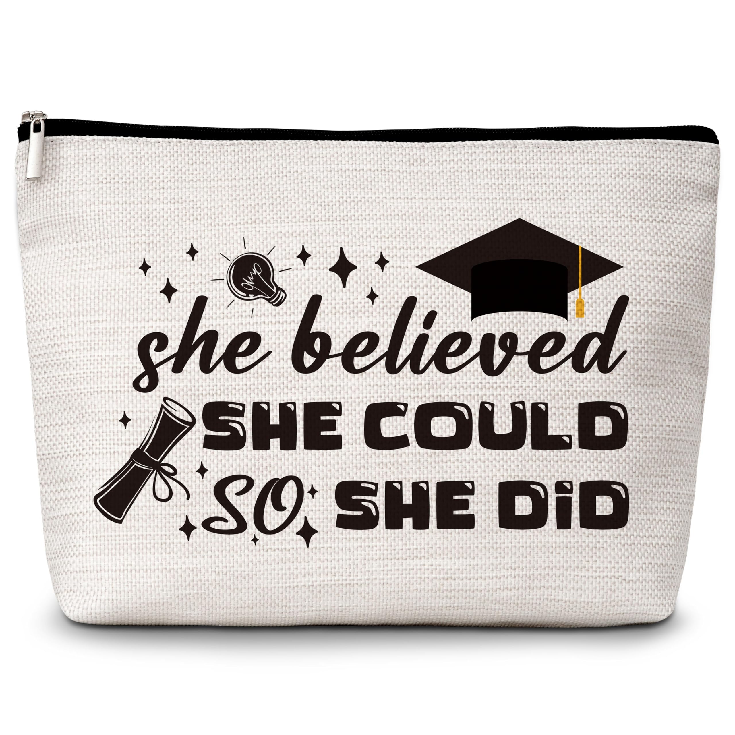 Graduation Cosmetic Bag, She Believed She Could So She Did Travel Makeup Bag, Inspirational Gifts for Women, Encouragement Gifts for Daughter Niece Sisters Besties Friends Teen Girls -34
