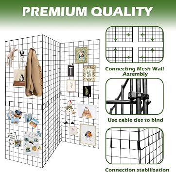 Grid Wall Panels 3 Pcs, Commercial Grade Gridwall Panels, Metal Grid Wall Panel Display Stand, You Can DIY 6 Pack 2'x3' or 3 Pack 2'x6' (Black)