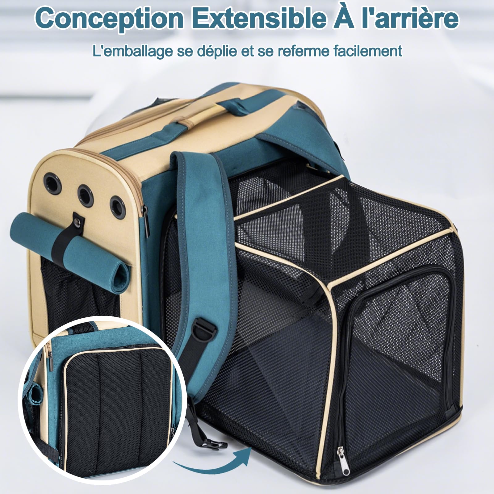 Galatée Sac à Dos Extensible pour Animaux De Compagnie, Sac à Dos pour Chat Et Chien Homologué pour Le Transport Aérien, pour Les Voyages, La Randonnée, Le Camping Et Les Activités De Plein Air(Kaki)