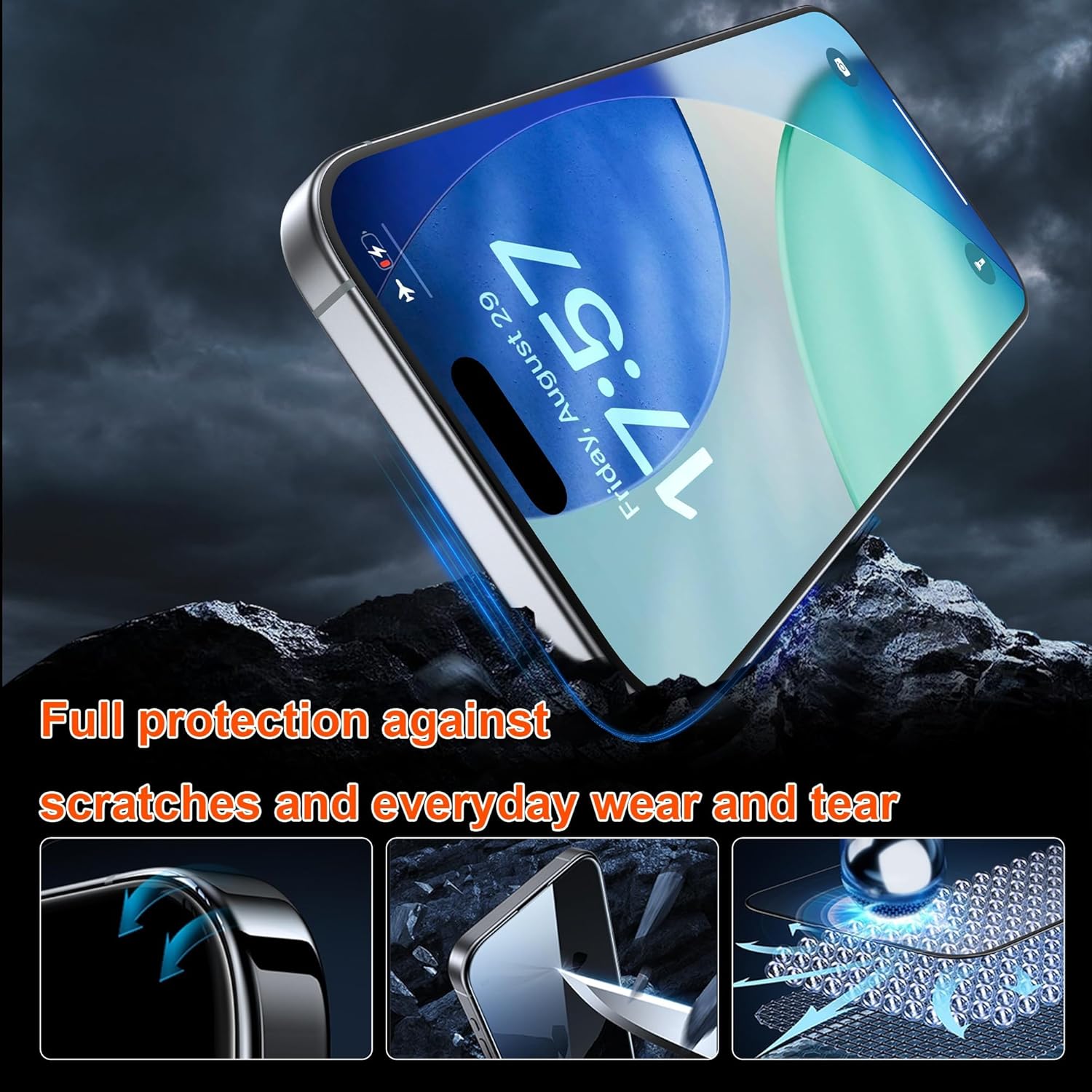 OneFish for iPhone 17 Privacy Screen Protector - 4 Way 360 Anti Spy Tempered Glass, Bubble Free, Easy Installation with Auto Dust-Elimination Case-Friendly 2 Pack - Image 4