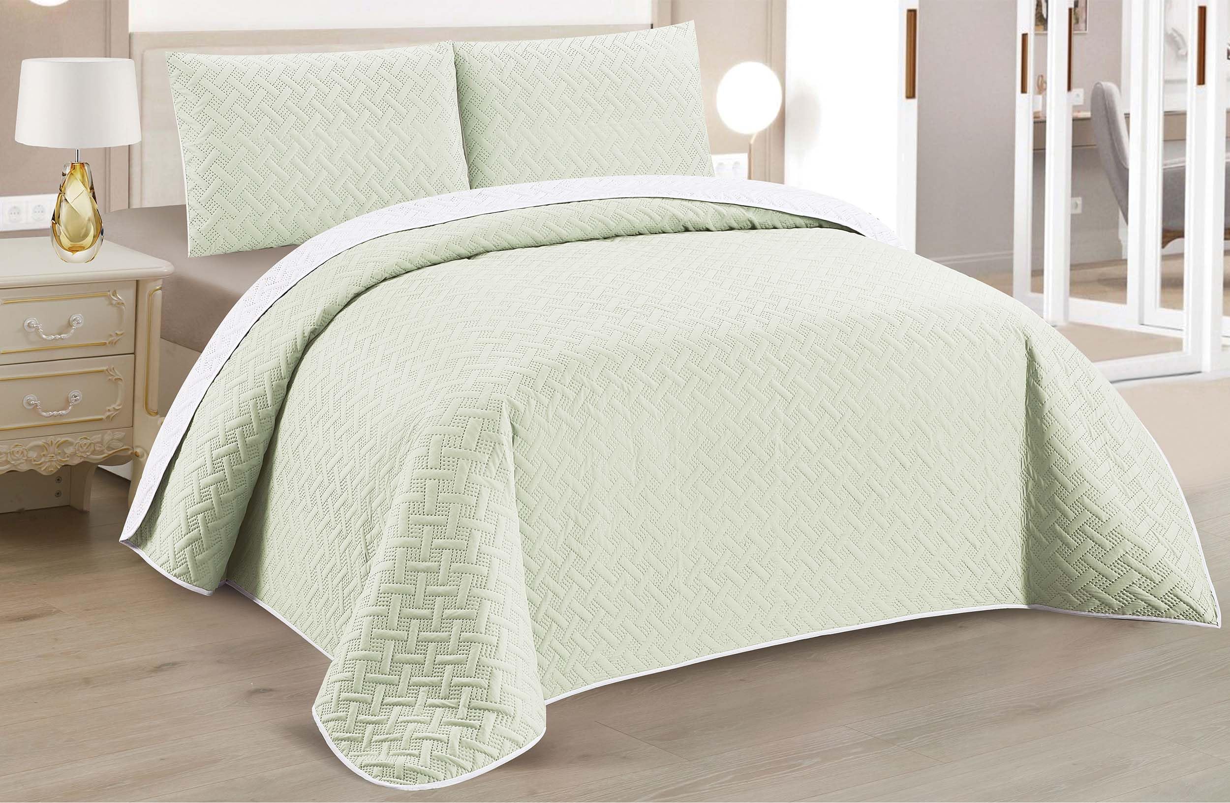 Colcha Boutis para Primavera y Verano Bicolor Reversible Liso de Color Beig + 2 Funda Cojin 50x70 cm - Colcha Ligera Fina Entretiempo (Cama 135, 220x260cm) — view 12