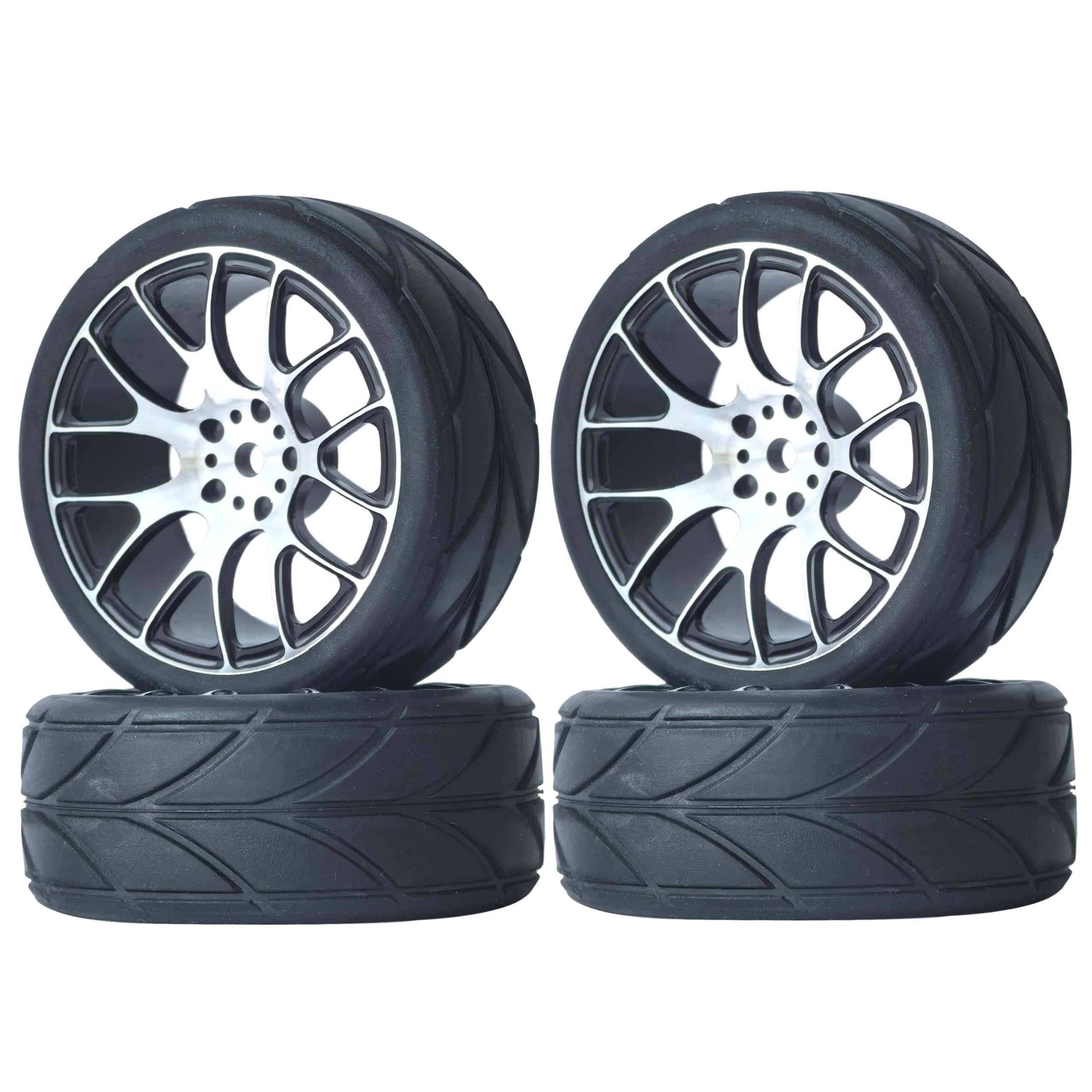 KEEDA 62mm Tires and Metal Wheels Rims for 1/10 RC On Road Drift Touring Car HSP HPI Tamiya Parts (7Y Wheel, Black)