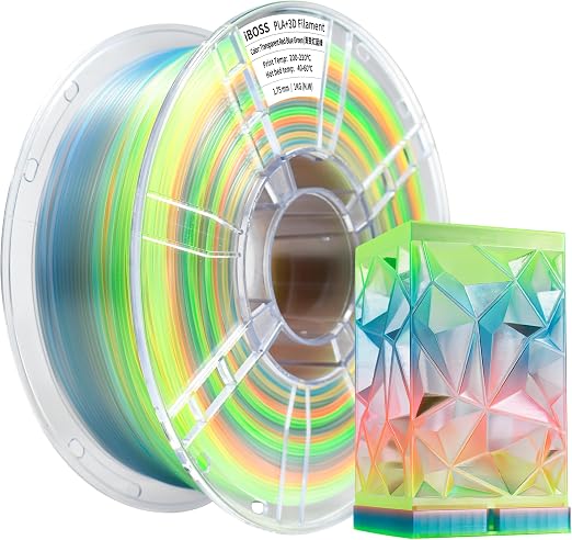 iBOSS przezroczysta filament PLA Plus, 1,75 +/- 0,02 mm, szpula 1 kg, przezroczysta, trójkolorowa filament PLA Pro, odpowiednia dla większości drukarek FDM (przezroczysta, pomarańczowa, niebieska)