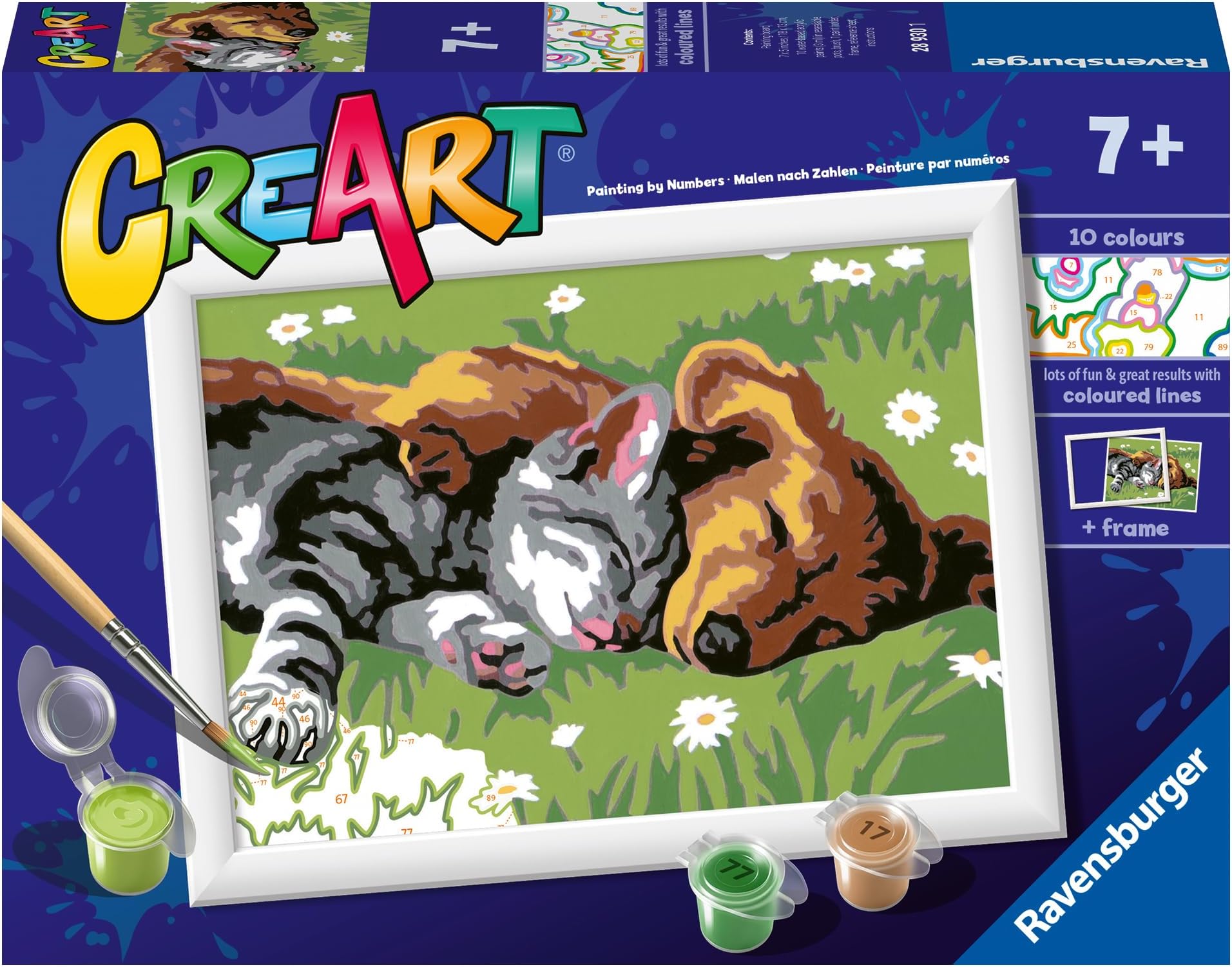 Ravensburger CreArt Sleeping Cat & Dog Paint by Numbers Kit | Easy-to-Use for Kids | Perfect for Home Decor | Ideal Gift for Aspiring Artists - Ages 7 & Up