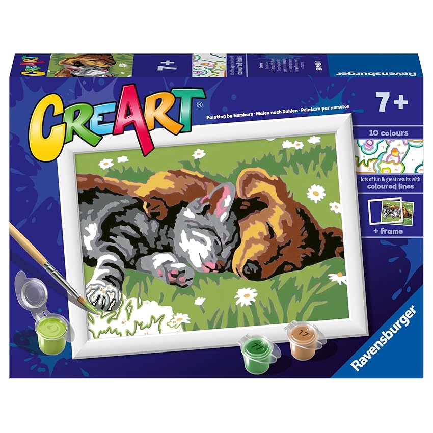Ravensburger - Creart Serie E Classic: Cane E Gatto Dolce Sonno | Dipingere Con I Numeri Bambini 13x18cm | Giochi Creativi Bambina 7 Anni | Giochi Bambini 7 Anni O Più