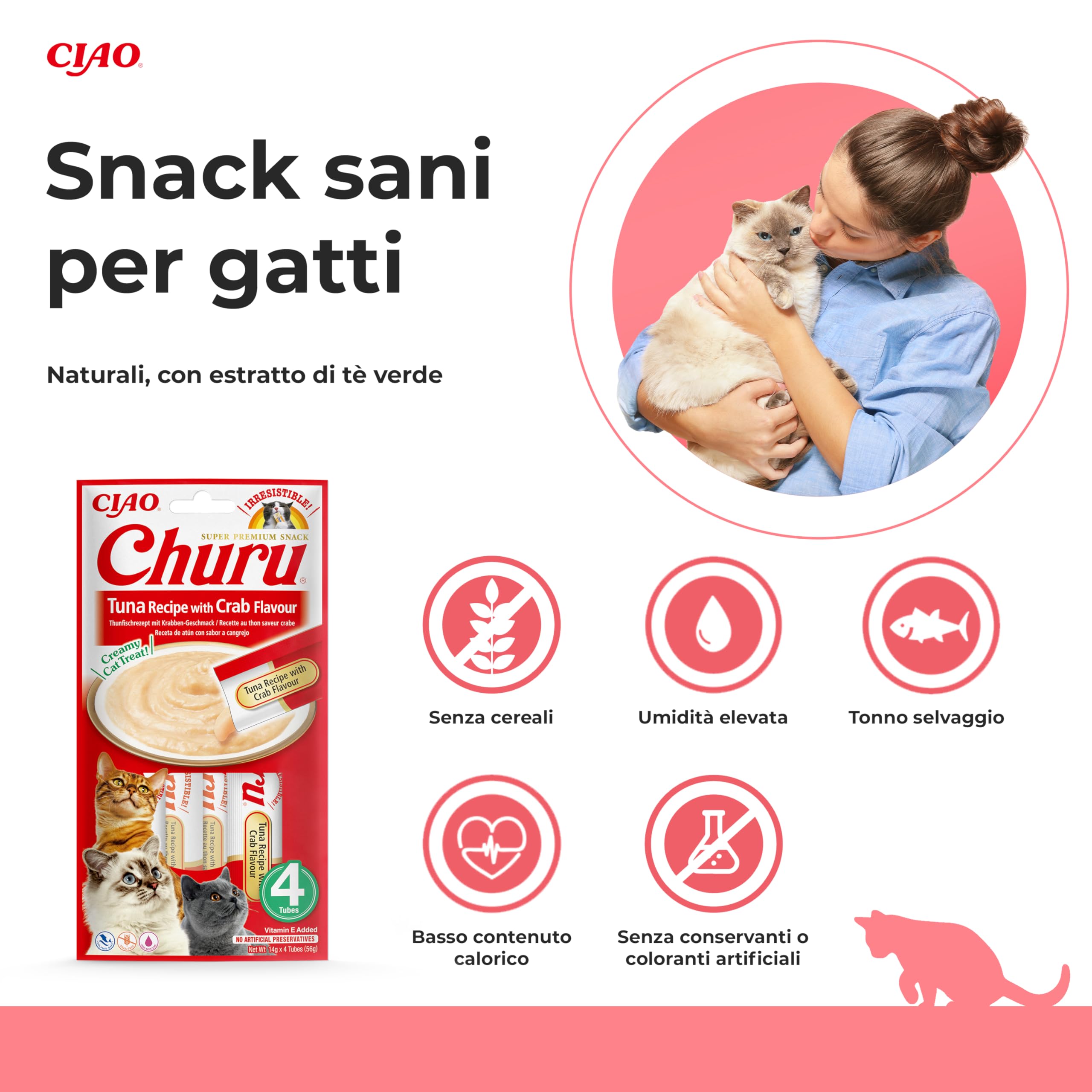 INABA Churu Snack Per Gatti - Purea Cremosa Al Tonno E Frutti Di Mare, 20 Stick Da 14g Senza Conservanti - Foto 8