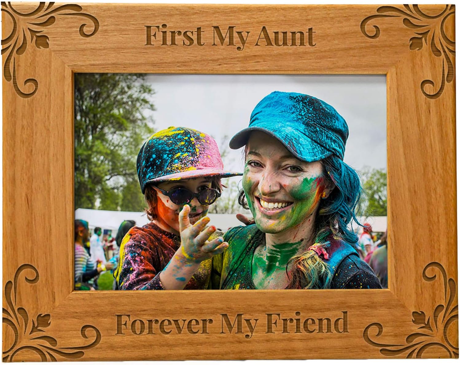 CEDAR CRATE MARKET First My Aunt, Forever My Friend, Engraved Natural Wood Photo Frame Fits a 5x7 Horizontal Portrait Frame, Aunt Gifts from Niece, Nephew, Best Aunt Ever, Thank You, Birthday Gifts