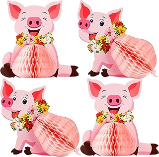 Luau Pig Centerpiece Party Decoration Luau Centerpiece Hawaiian Tropical Party Decoration for Birthday Party Baby Shower Home Decoration (4 Pieces)