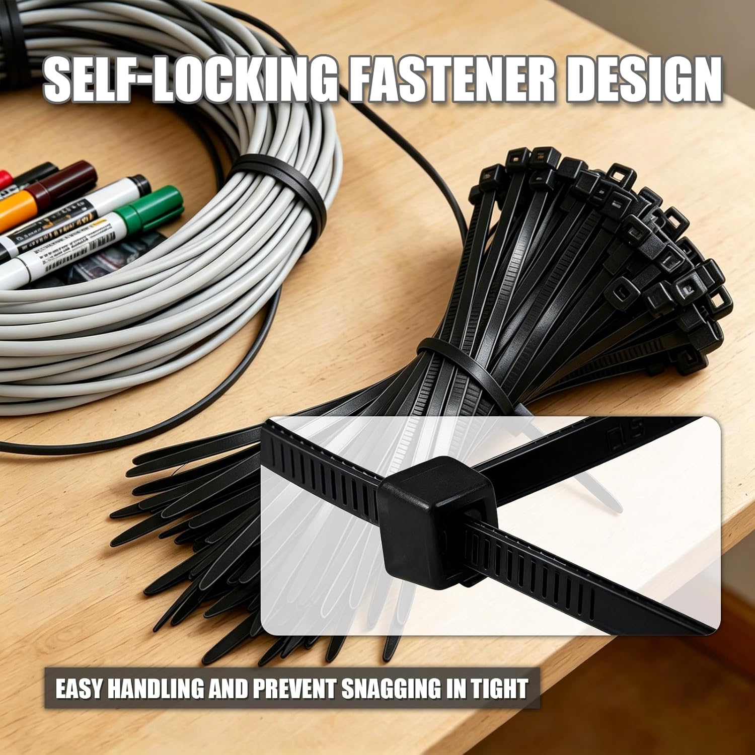 Zip Ties Black 2000 Pack Assorted Sizes 4+6+8+12 Inch, Heavy Duty Cable Ties, UV Resistant Self-Locking Nylon Wire Ties for Home, Garden, Garage and Outdoor Cable Management