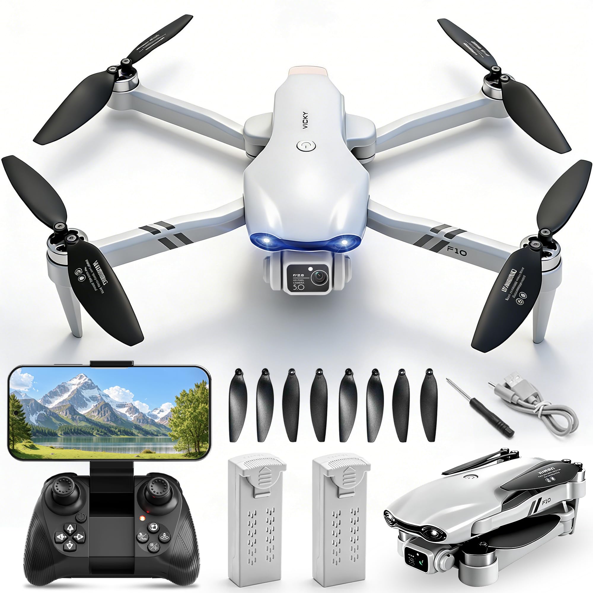 Jiakora Drohne mit Kamera 1080P, RC Drone Spielzeug für Kinder & Erwachsene | RC Drohne für Anfänger, Leicht zu fliegen, Doppelkamera, Bürstenlosem Motor, 2 Akkus, Faltbare, RC Flugzeug Spielzeuggeschenk