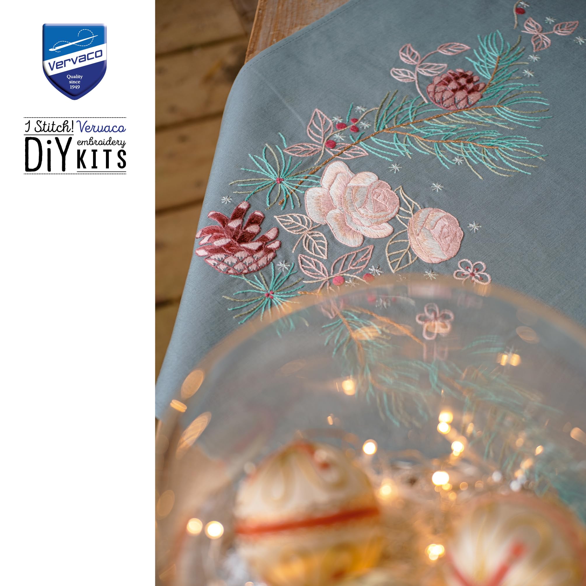 VERVACO Zestaw do Haftu Obrusu z Nadrukiem Zestaw do Haftu Obrusu Haft Płaski RÓŻA Zestaw Kreatywny dla Dorosłych 72 x 72 cm DIY Dekoracja Świąteczna ze Zmywalnym Wzorem Cross Stitch Kit