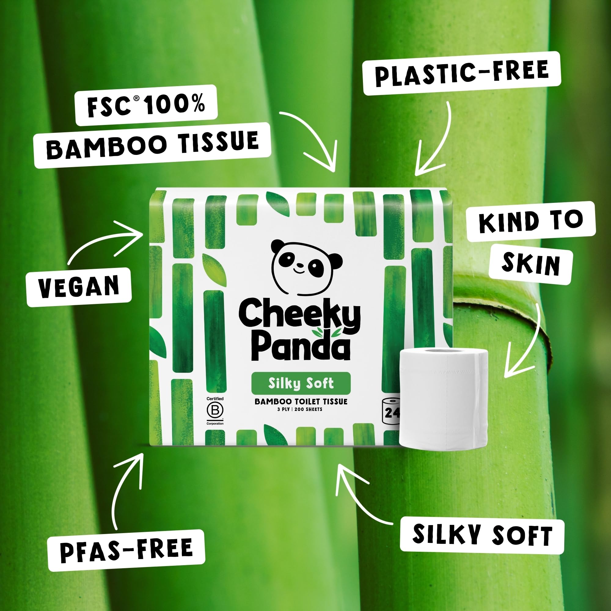 The Cheeky Panda Bamboo Toilet Rolls Bulk Buy – 24 Rolls of 3 Ply Toilet Paper | Plastic Free Packaging and Sustainable Tissue Paper | White - 3