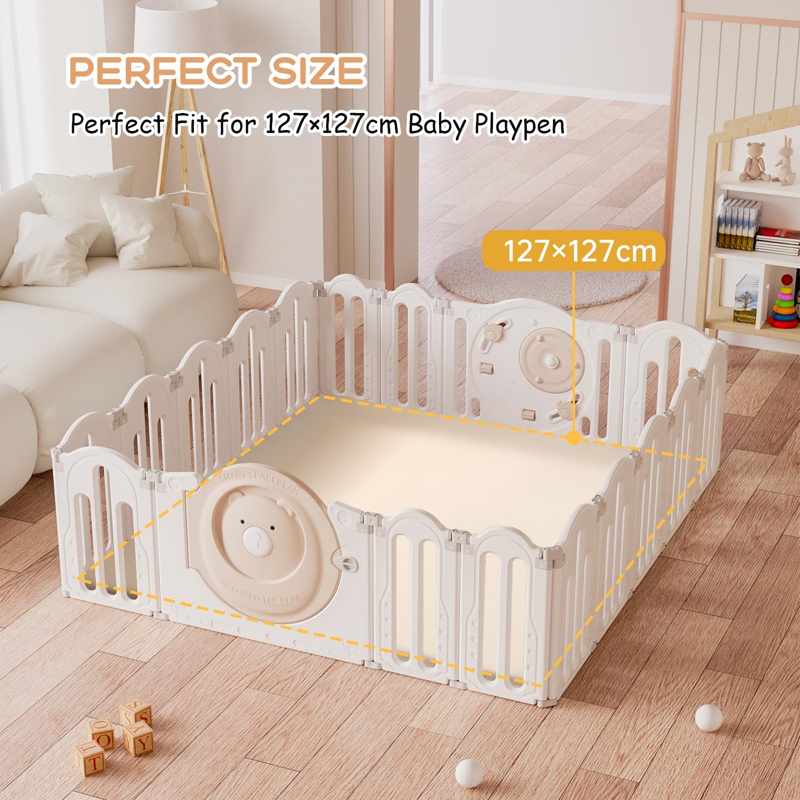 Leder Krabbelmatte Baby 125x125x3cm Beige: Extra Dicke Spielmatte für Baby & Kinder - Weich & Wasserdicht Krabbeldecke für Laufgitter