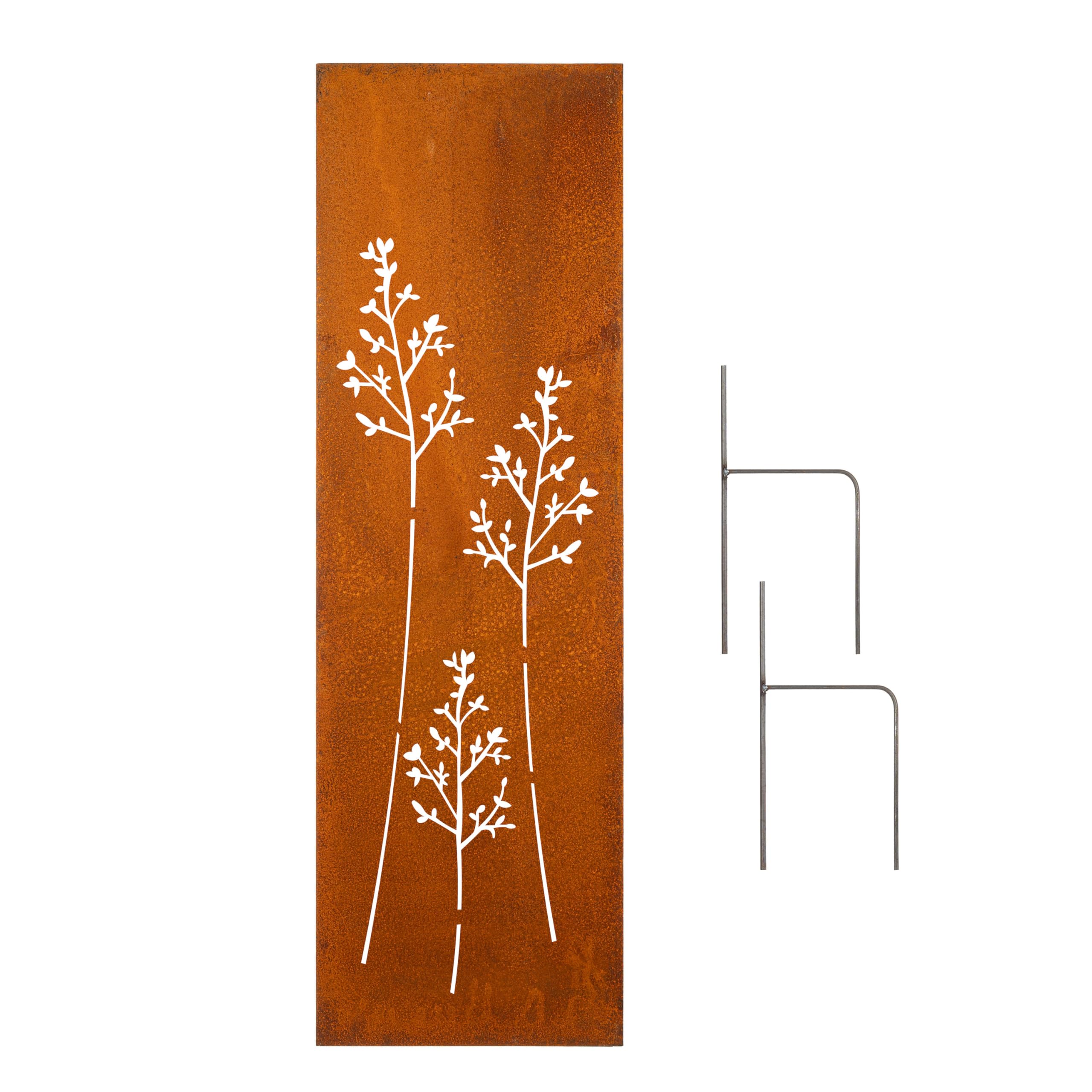D&L Lasertec Pare-vue de jardin en métal patiné - 160 x 50 cm - Herbes avec ancrage au sol - Décoration de jardin - Brise-vue