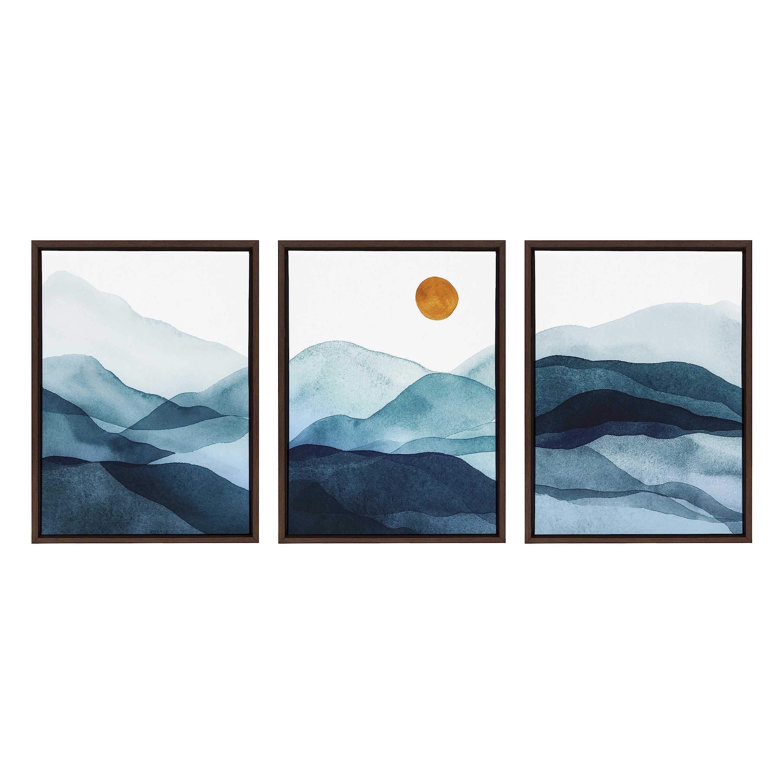 Kate and Laurel Sylvie Blue Mountain Range Framed Canvas Wall Art Set by Amy Lighthall,