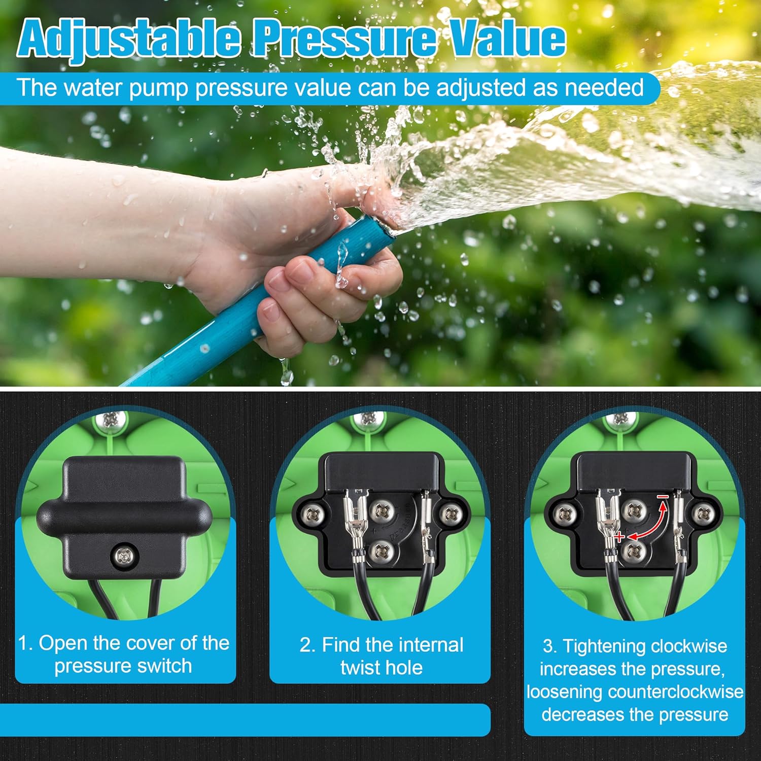 Dreyoo Upgraded 110V AC Water Diaphragm Pressure Pump, 5.5GPM 70PSI Self RV Priming Water Pump with Plug and Switch, Revolution Pump for Water Transfer Pressure Booster Camper with 2 Brass Connectors