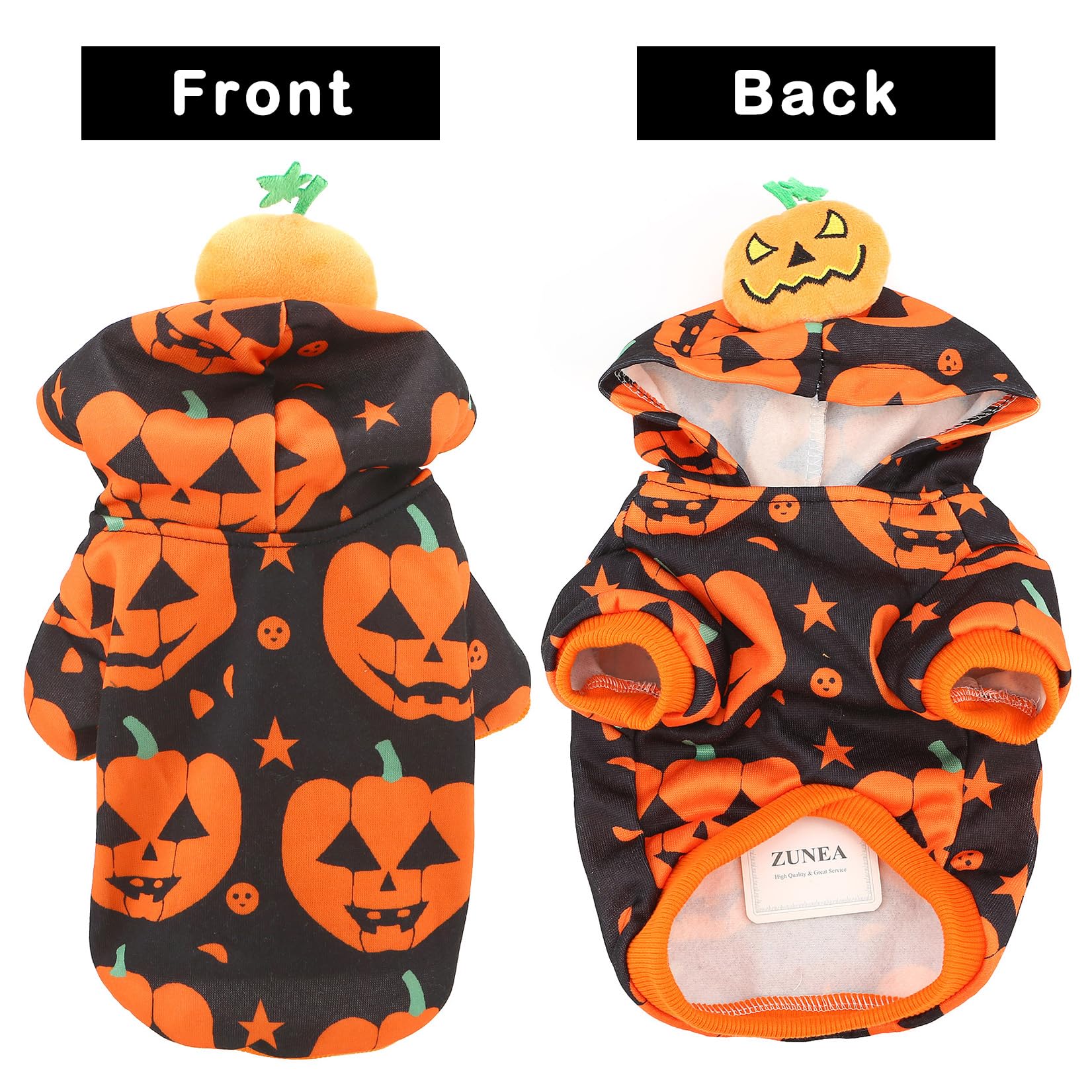 Zunea Pet Dog Pumpkin Halloween Costume for Small Dog Puppy Dogs Hoodie Shirt Pullover Pumpkin Cosplay Costumes Outfits Hooded Sweatshirt Clothes for Chihuahua Doggy M - Image 3