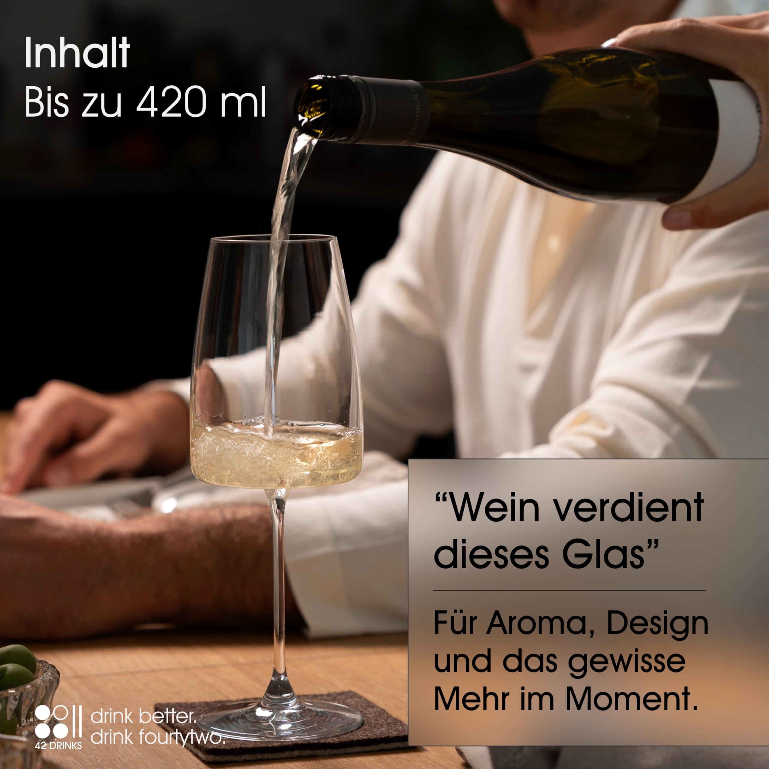 6er Set Weißweingläser 420 ml – Elegante Weingläser & Aperol Spritz Gläser aus Kristallglas – Spülmaschinenfest, bruchsicher verpackt, Made in Europe