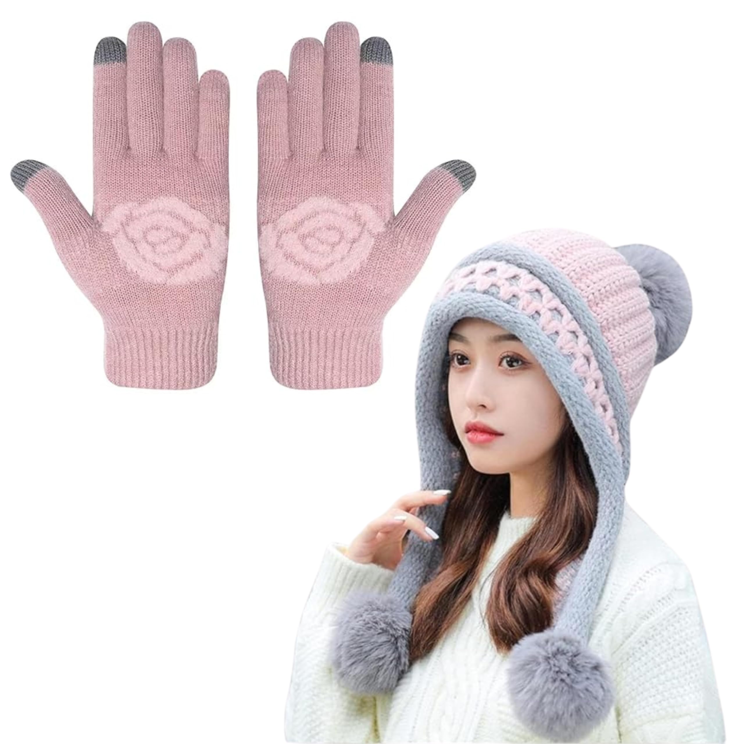Tomorrow Pom Pom Beanie and Touch Screen Gloves Set for Cozy Winter Fashion - Soft Knit Hat and Thermal Gloves for Outdoor Winter Activities - Comfortable and Stylish in Cold Weather-image-5