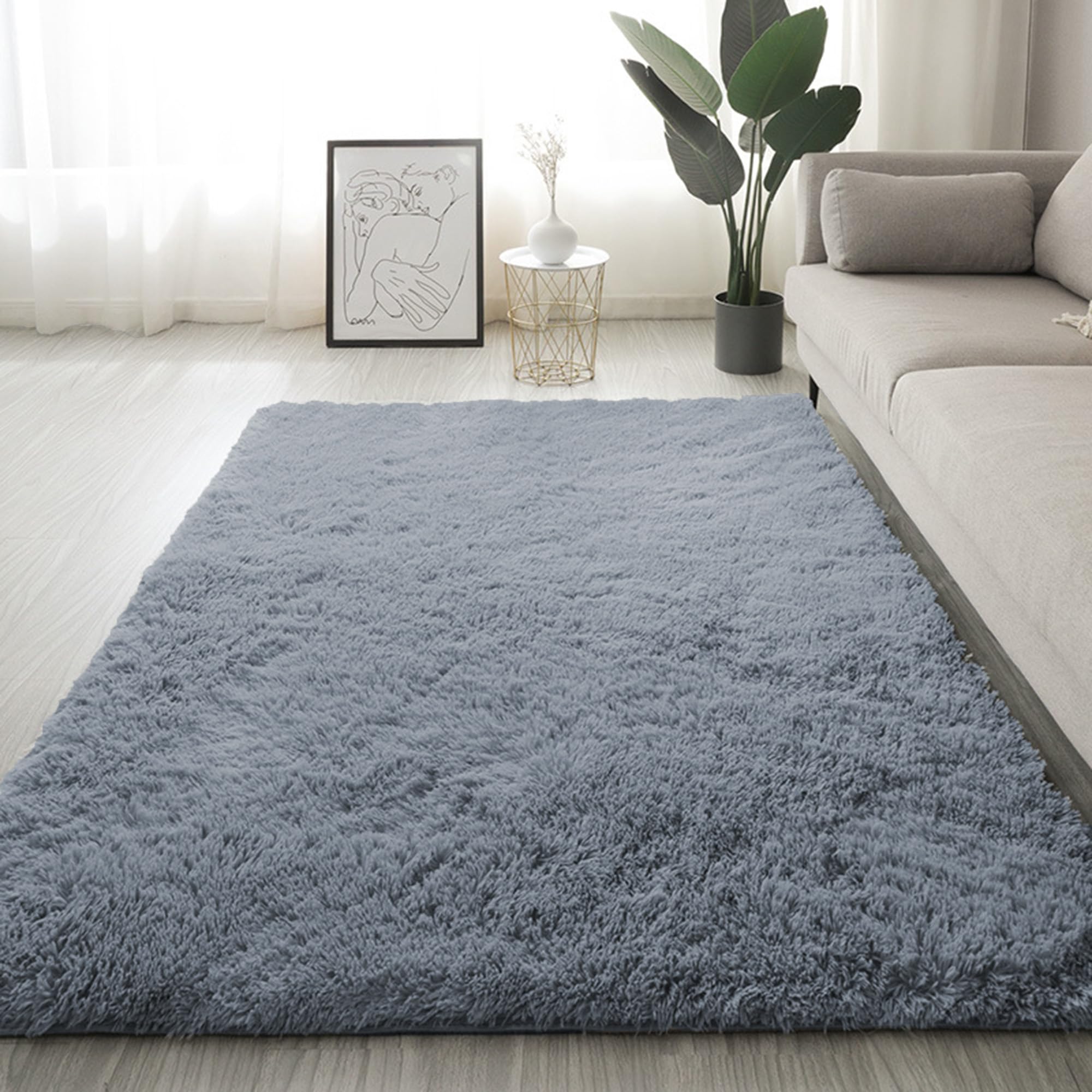 Tapis à poils longs gris 160x230 cm doux pour salon et chambre