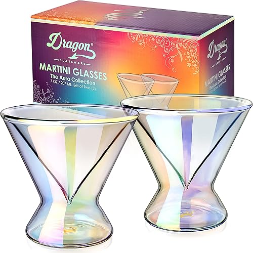 Miniatura 1 de Copas de Martini Dragon Glassware, sin plomo iridiscente aislante de doble pared vasos de cóctel transparente, viene en el embalaje de regalo de
