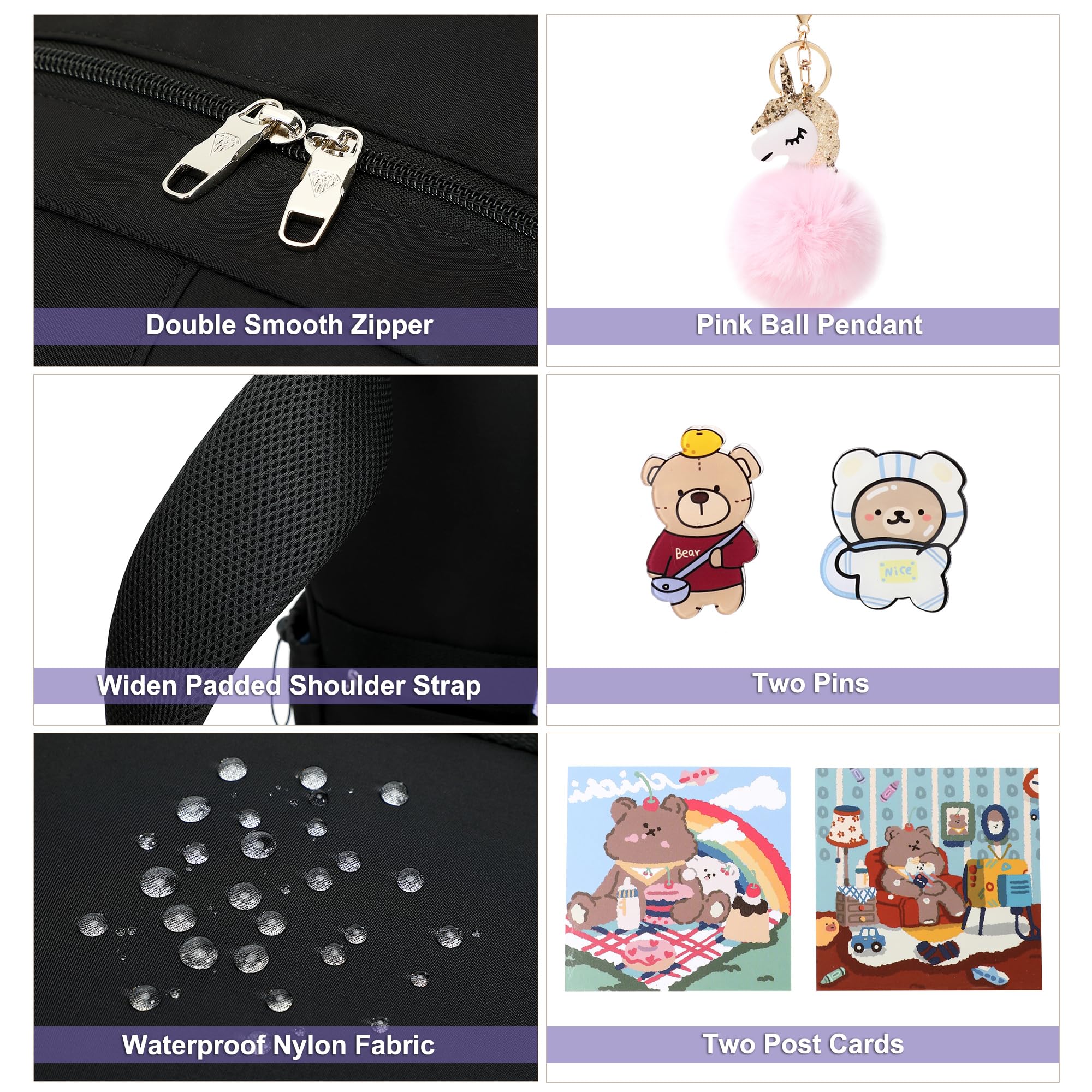 Zaino per ragazze con accessori per computer portatile Bookbags 16 pollici Kawaii scuola borsa college viaggio zaino per ragazzi