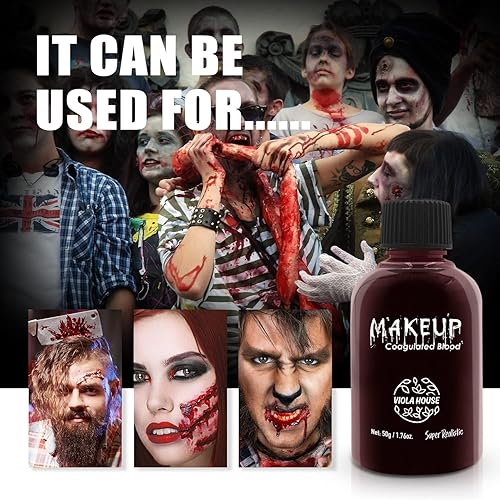 Miniatura 7 de VIOLA HOUSE Maquillaje de sangre coagulada, efecto especial de sangre falsa realista profesional para maquillaje de Navidad, Halloween, escenario,