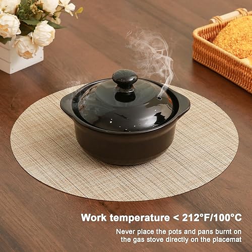 Miniatura 3 de Juego de 4 manteles individuales redondos de vinilo resistentes al calor, 15 pulgadas, lavables, antideslizantes, manteles individuales tejidos para