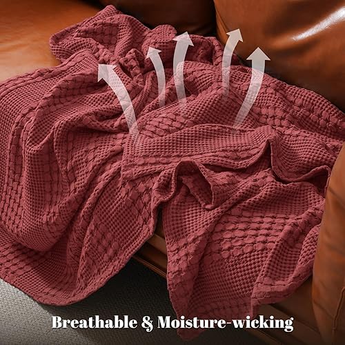 Miniatura 3 de PHF - Manta tejida de punto gofre 100% algodón, suave, ligera, transpirable, acogedora, de verano, para sofá y cama, tejida, estética, decoración