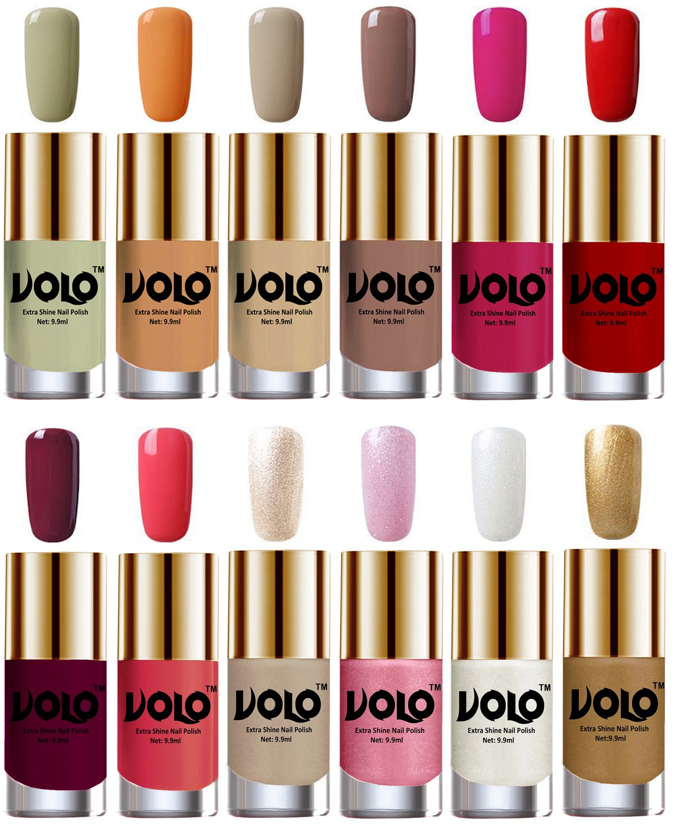 Volo Luxury Super Shine Nail Polish Set of 12 Vibrant Shades (Mischievous Mint, Flirty Nude, Nude, Dark Nude, Passion Pink, Red, Light Wine, Light Pink, Chrome Rust) 118.8 ml-image-4