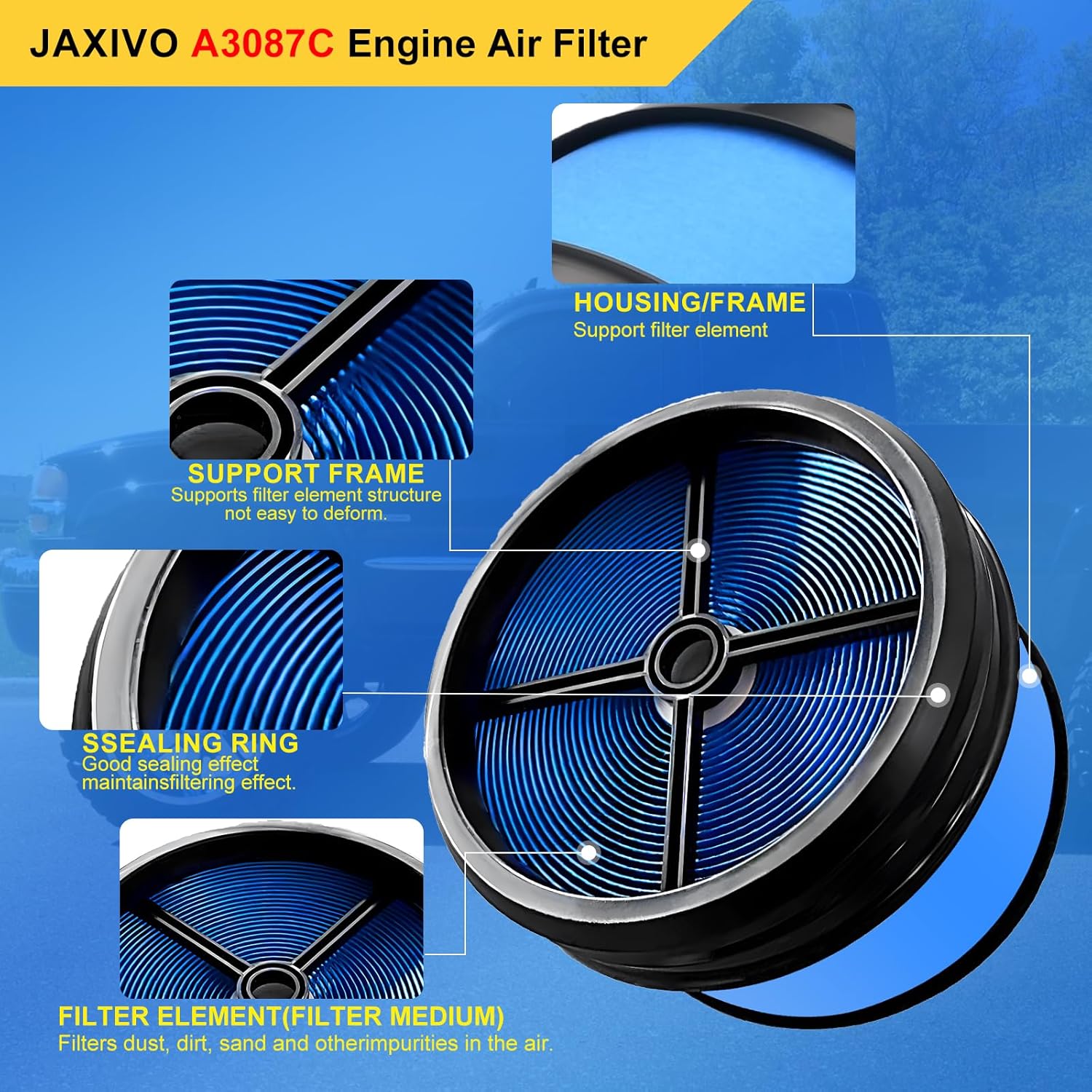 A3087C Engine Air Filter Compatible With 06-10 Silverado/Sierra 2500HD,07-10 Silverado/Sierra 3500HD,07 Silverado/Sierra 2500HD 3500 Classic, 6.6L 8Cyl Replaces P610875