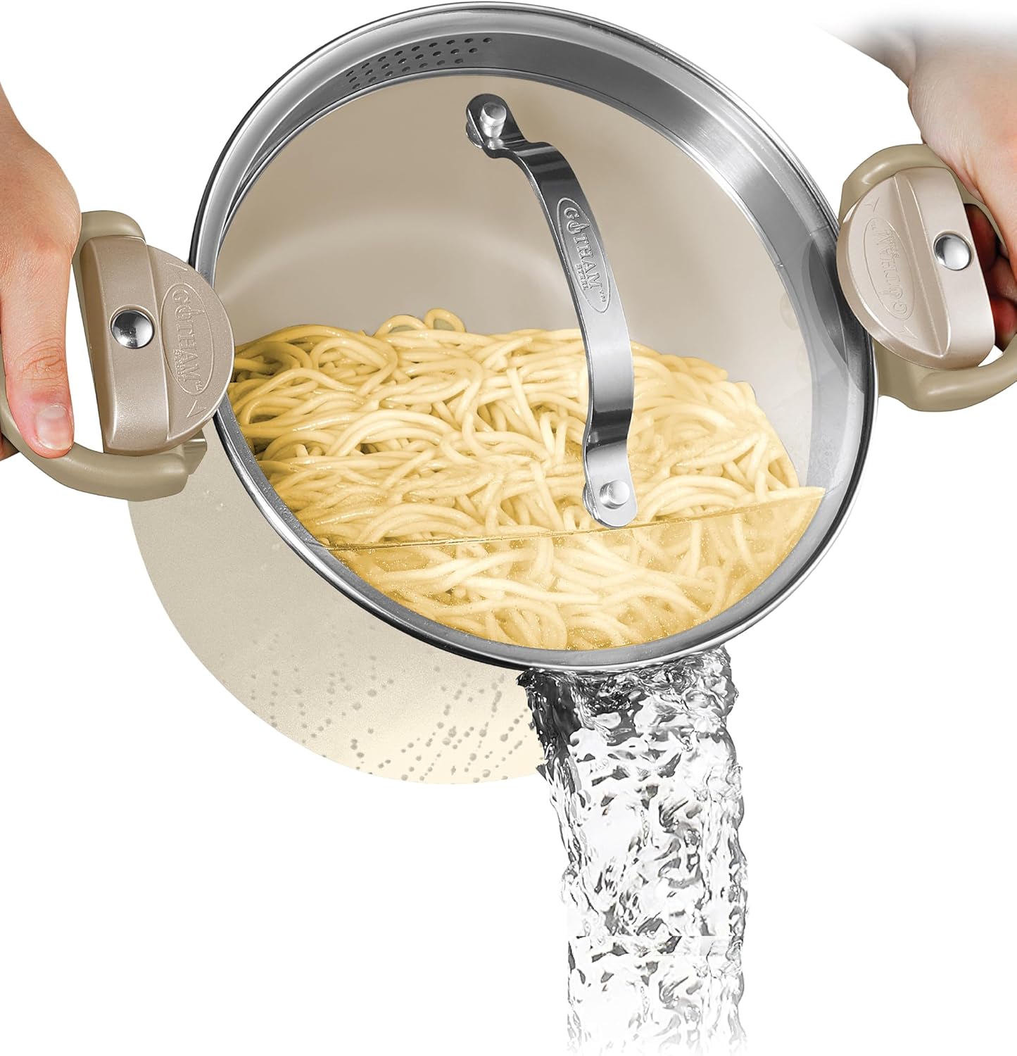 GOTHAM STEEL 5 Qt Ceramic Stock Pot Multipurpose Pasta Pot with Strainer Lid & Twist and Lock Handles, Nonstick Ceramic Pot for Soup, Spaghetti, Rice, Pots for Kitchen, Dishwasher Safe – Cream GOTHAM STEEL 5 Qt Ceramic Stock Pot Multipurpose Pasta Pot with Strainer Lid & Twist and Lock Handles, Nonstick Ceramic Pot for Soup, Spaghetti, Rice, Pots for Kitchen, Dishwasher Safe – Cream