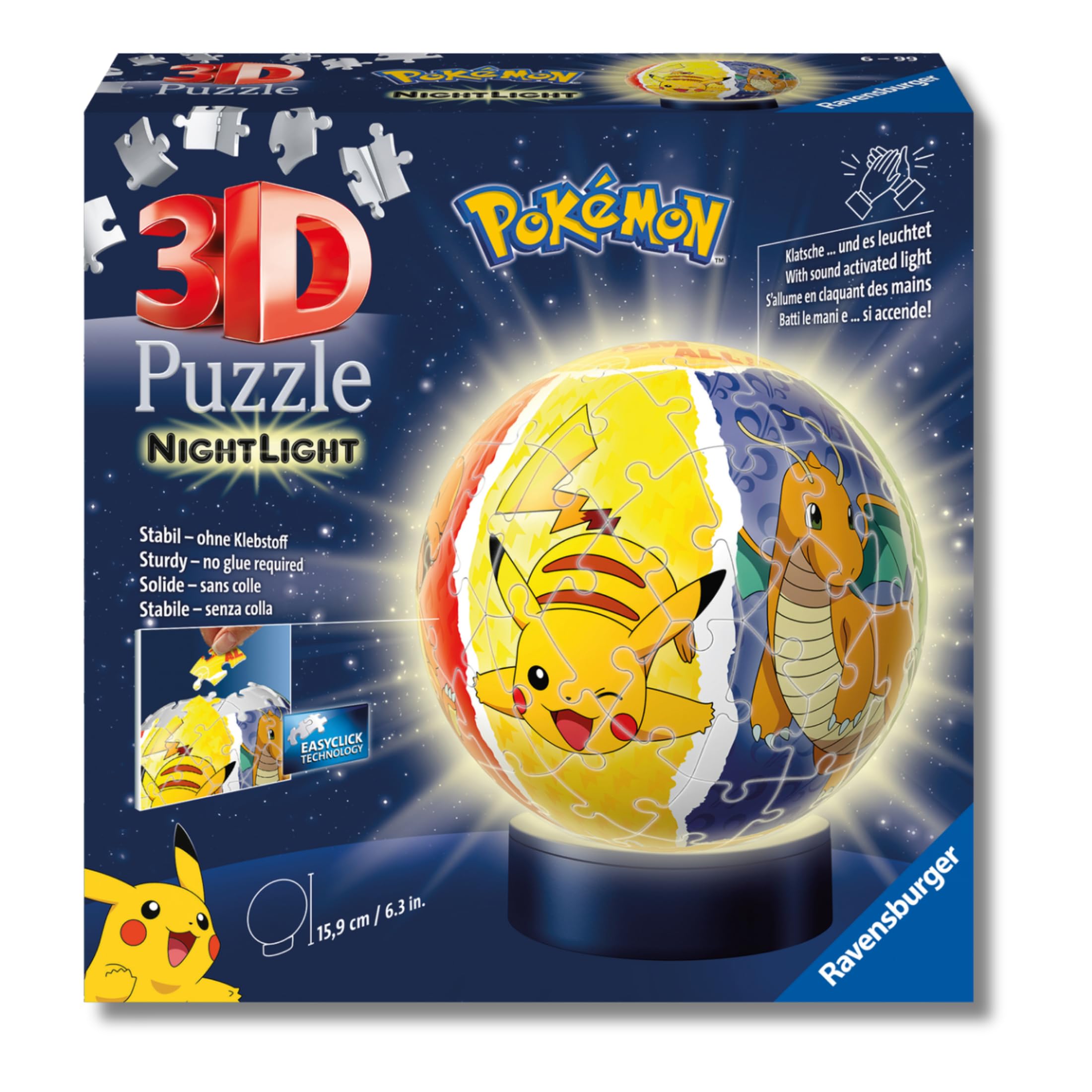 Ravensburger - Puzzle 3d Night Lamp Pokemon Led | Puzzle 3d Bambini 6 Anni O Più | Pokeball Pokemon | Modellismo Da Costruire Bambini Di 74 Pezzi | Regalo Bambino 6 Anni