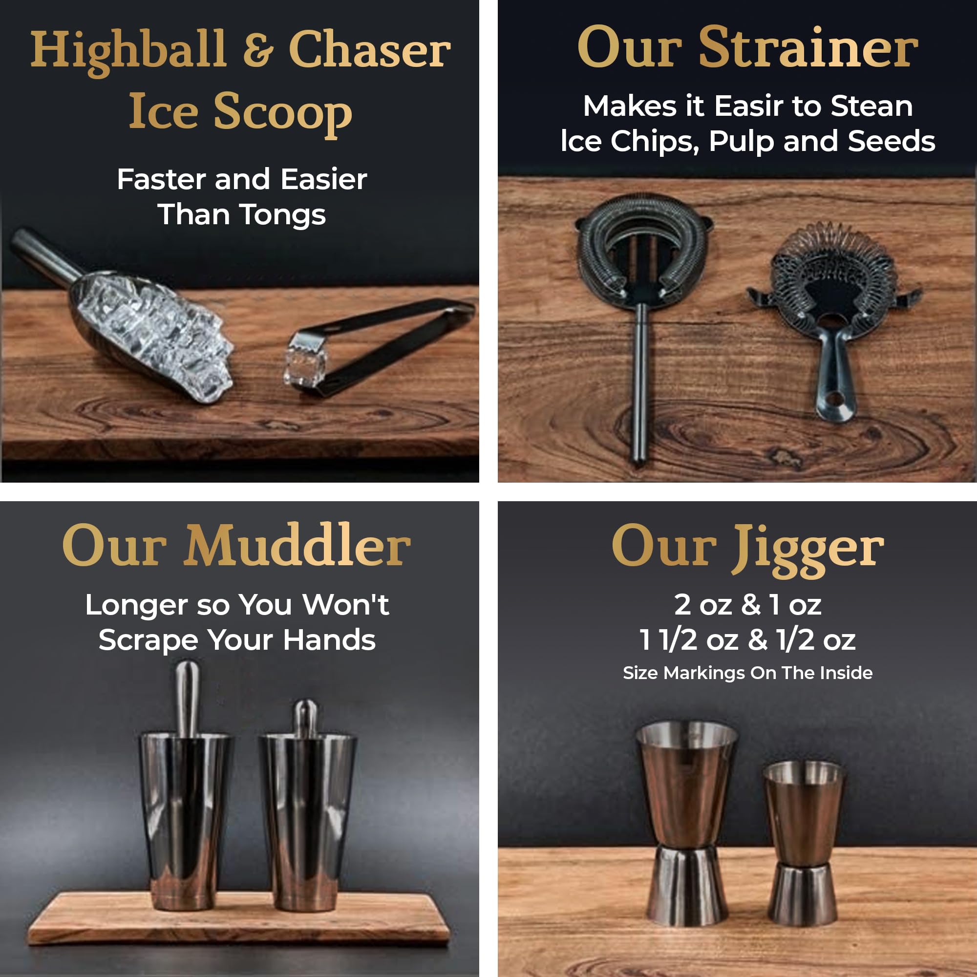 Highball & Chaser Cocktail Shaker Set - 13 Piece Bar Tool Kit -6