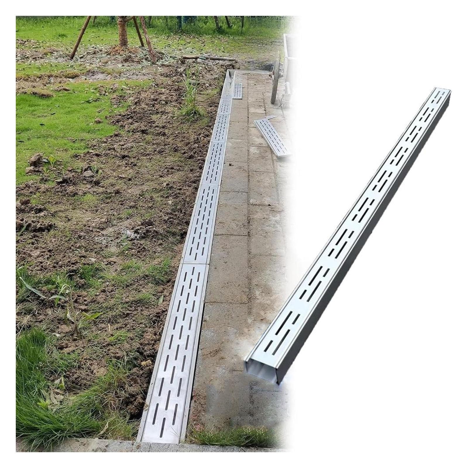 GLDYTVF Narrow Channel Drain Grate Kit1.0m Stainless Steel Trench Drain for Yard Patio & DrivewayEasy Installation Durable Sewage Grates (H8xW10CM H3.15xW3.94IN)