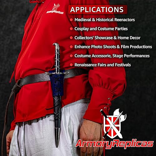 Miniatura 5 de Armory Replicas - Sky Awakening - Daga medieval de acero inoxidable - Recreación histórica de disfraz de caballero cuchillo de cosplay con vaina dura