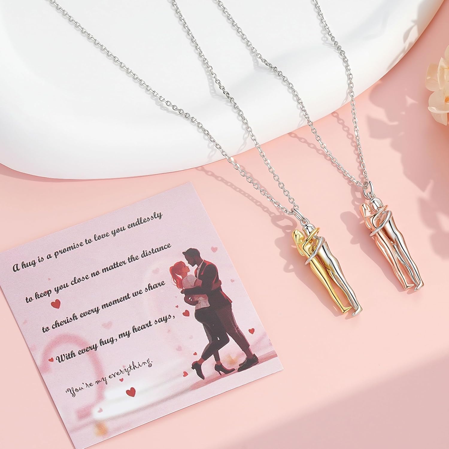 ZOEXUE Hug Necklace for Couples Sterling Silver Couple Necklaces Women and Men Hugging Pendant Jewelry Gifts for Him and Her