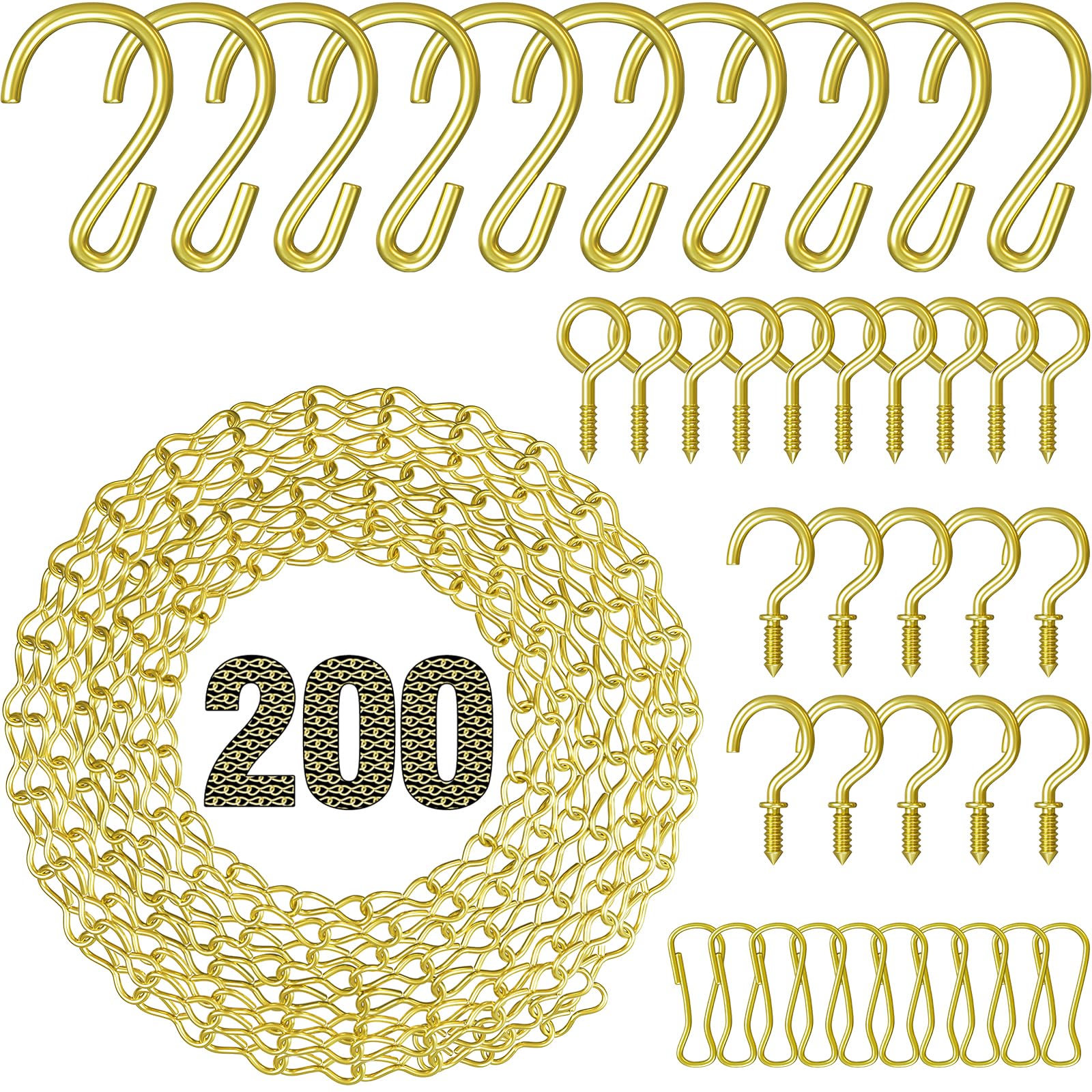 garini Hanging Plant Hooks,200 Inch Metal Glod Hanging Chain with S Hooks for Hanging Plants, Photo, Lantern, Billboards and Planters