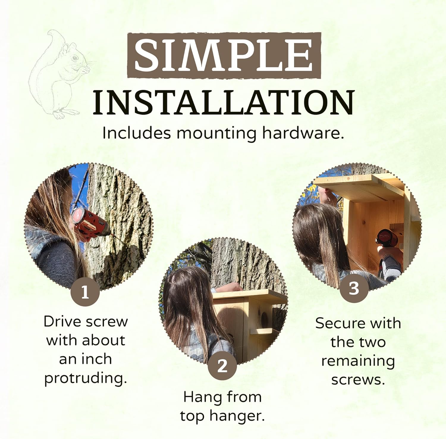 Made in USA, Squirrel House with Optional Camera, Hanging Squirrel House for Outside with Exterior Porch, 2.4ghz Camera with Solar Panel- Applewood Outdoor (No Camera)