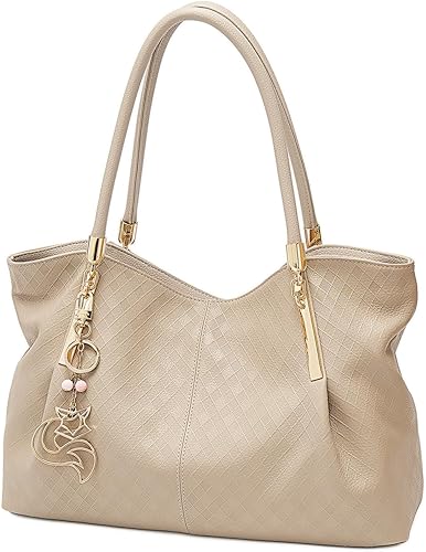 FOXLOVER Bolso de mano de cuero genuino de gran capacidad para mujer, bolsos de diseñador para hombro, bolsos grandes minimalistas